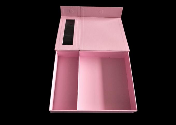 Розовая магнитная коробка карты подарка закрытия с 2 прослойками и ясным окном