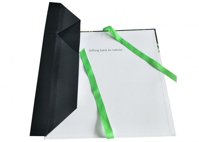 Повторно использованный зеленый складывая логотип изготовленного на заказ пятна коробок представления картона УЛЬТРАФИОЛЕТОВЫЙ с лентой